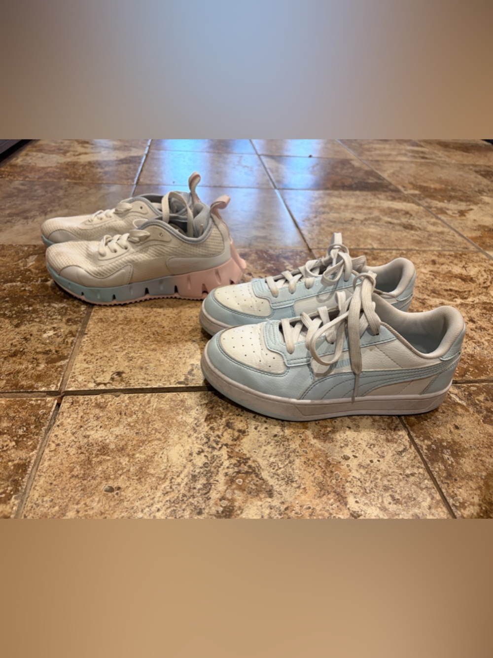 Puma Light Blue and White Kids Sneakers – Low-Top Trainer